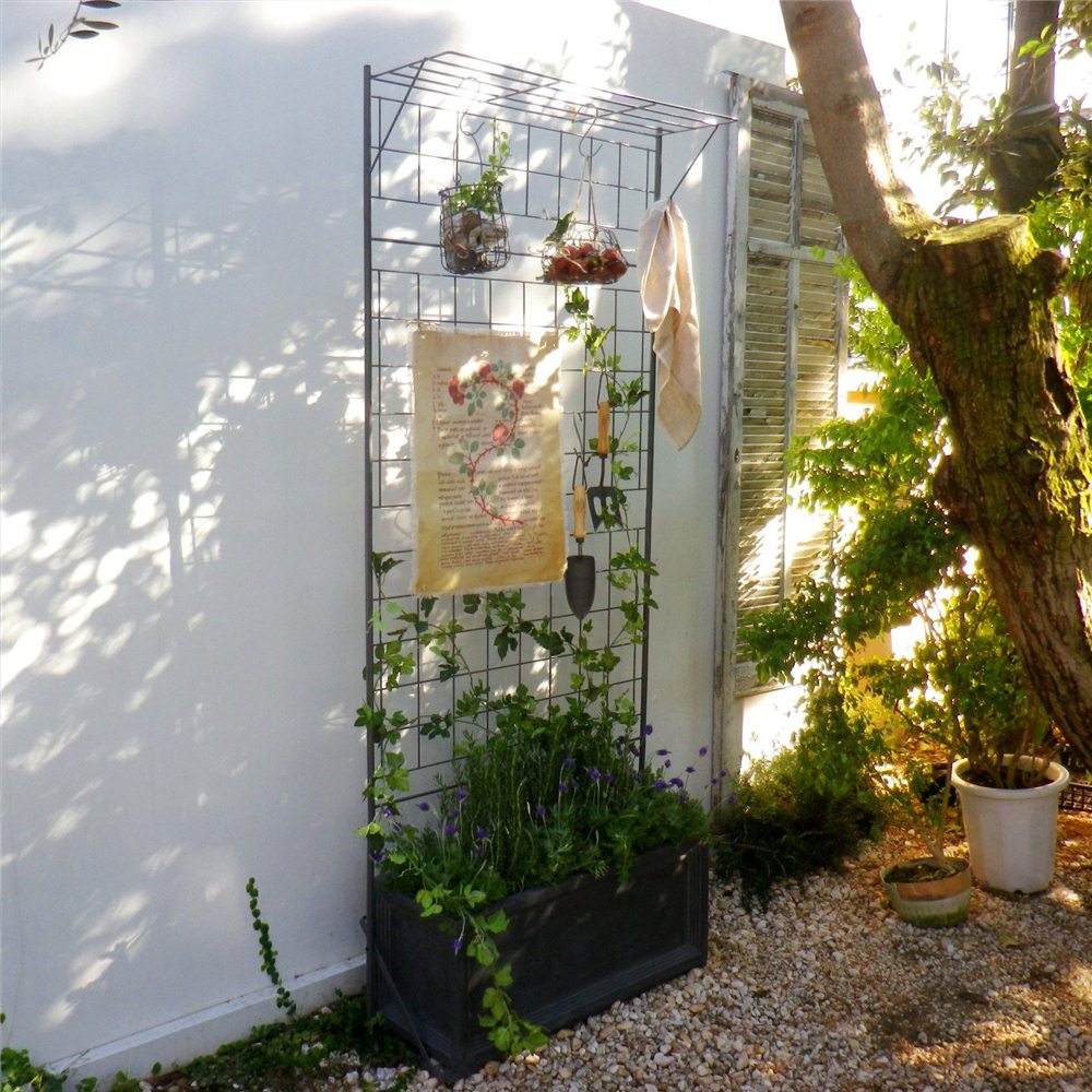 プランター台付きワイドトレリス〈グレー〉 パーゴラ付き プランター 台付き 日本製 コンパクト 可愛い おしゃれ ガーデニング ラック 薔薇 ワイド シンプル G86604