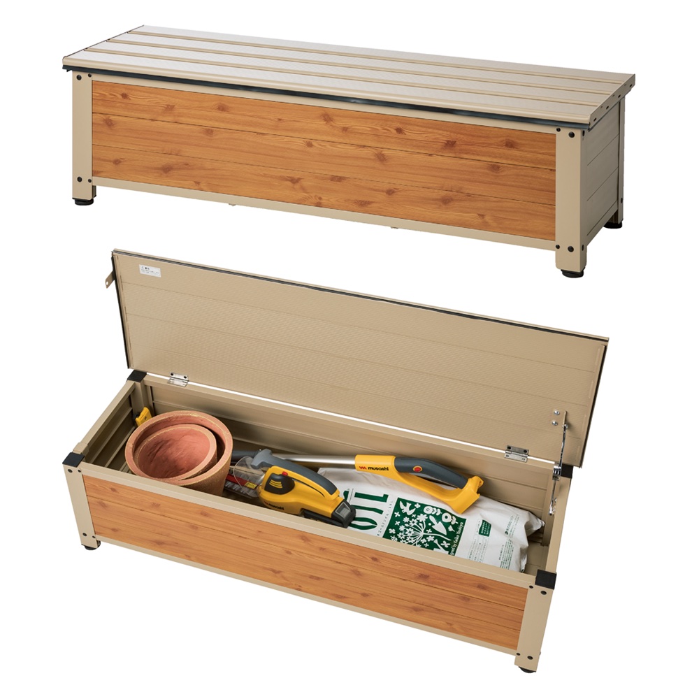 木目調グレージュストッカー 浅型踏み台 幅114cm ステップツール 生活雑貨 便利グッズ G87702