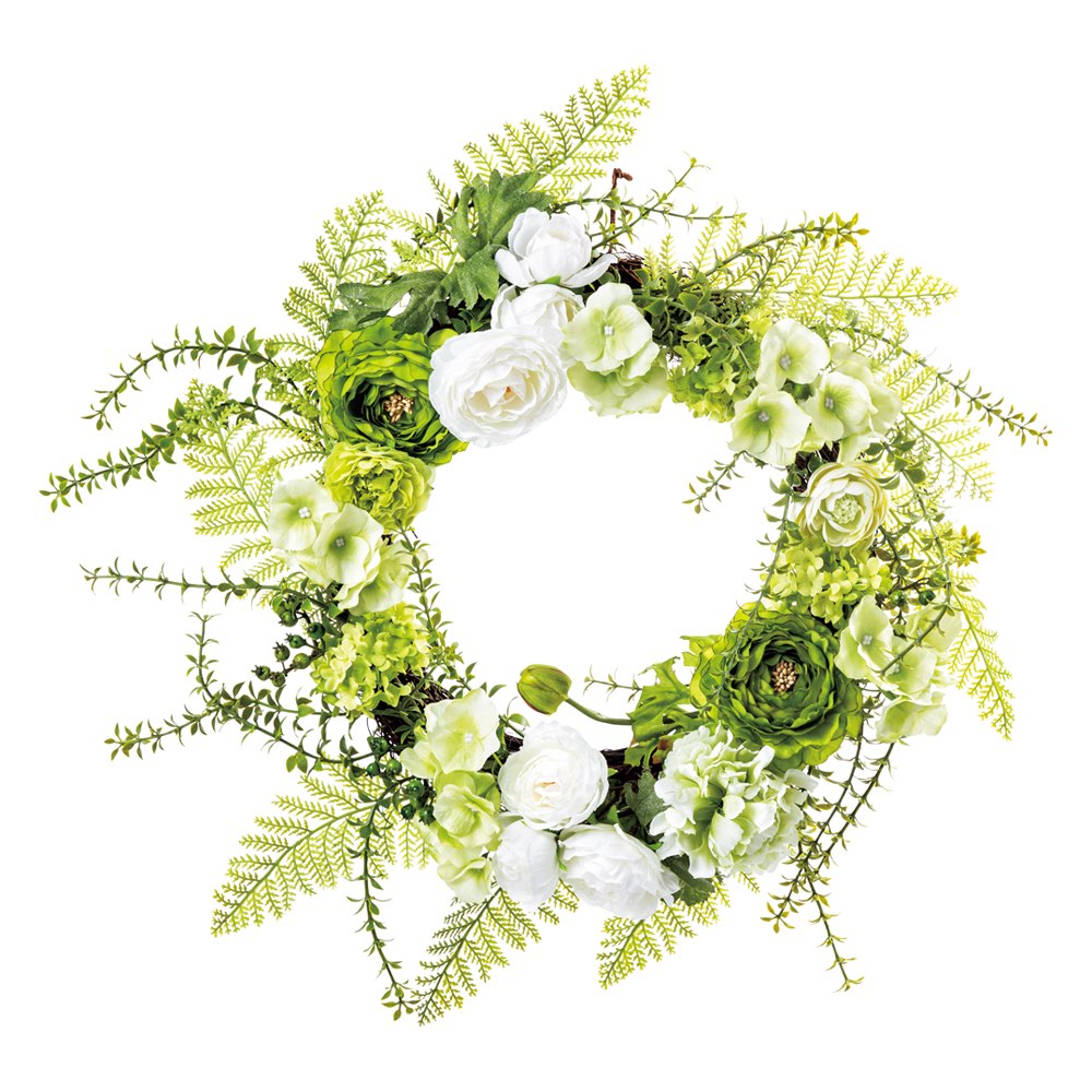 ラナンキュラスのリース アートフラワー 造花 インテリアグリーン G88106