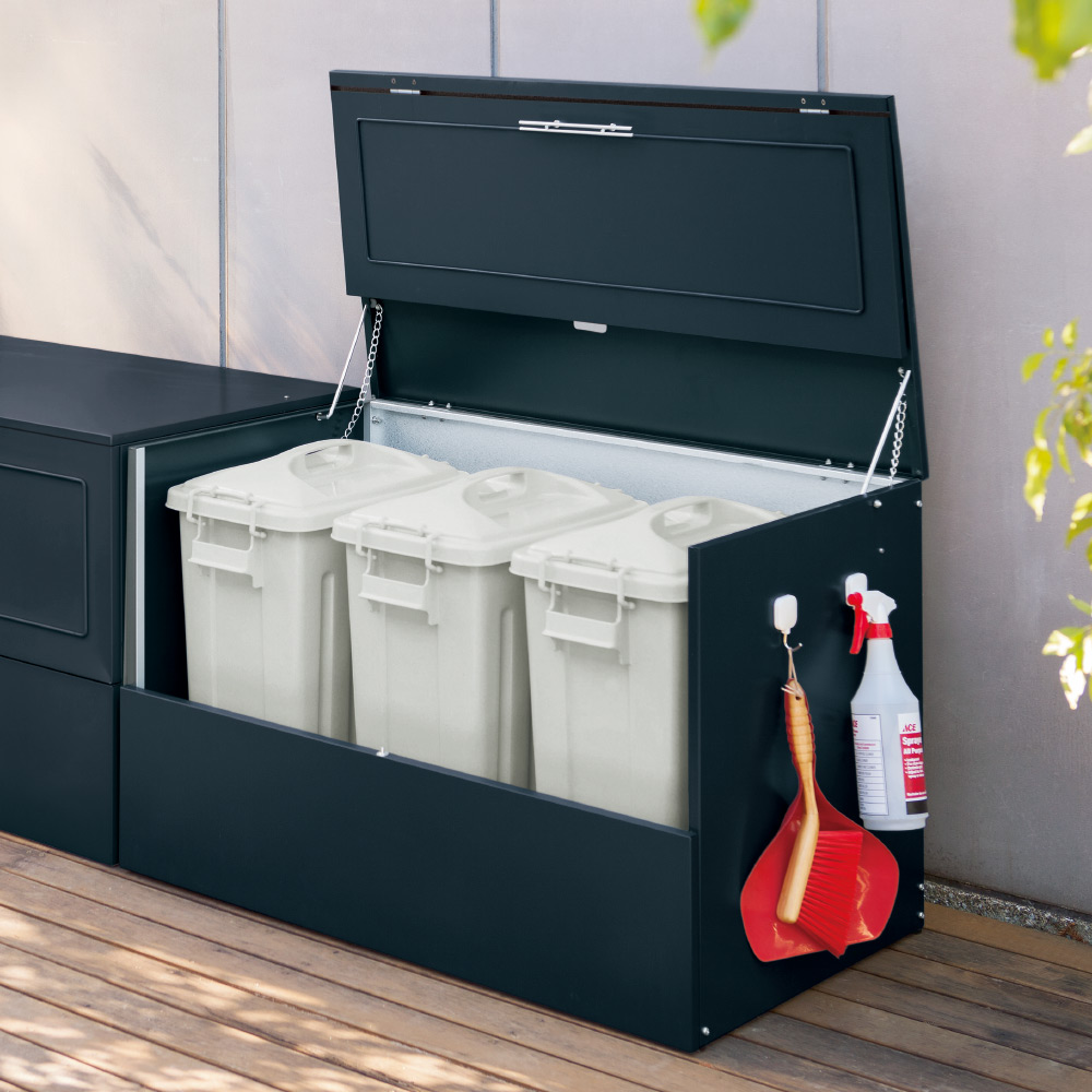 欧風ダストボックス〈ダークグレー〉奥行56cm ペール3個付き 保管庫 G85815