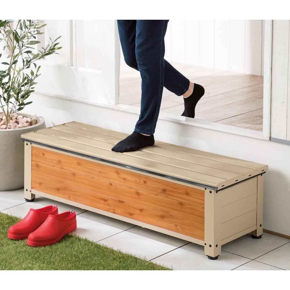 木目調グレージュストッカー 浅型踏み台 幅114cm 通販 - ディノス