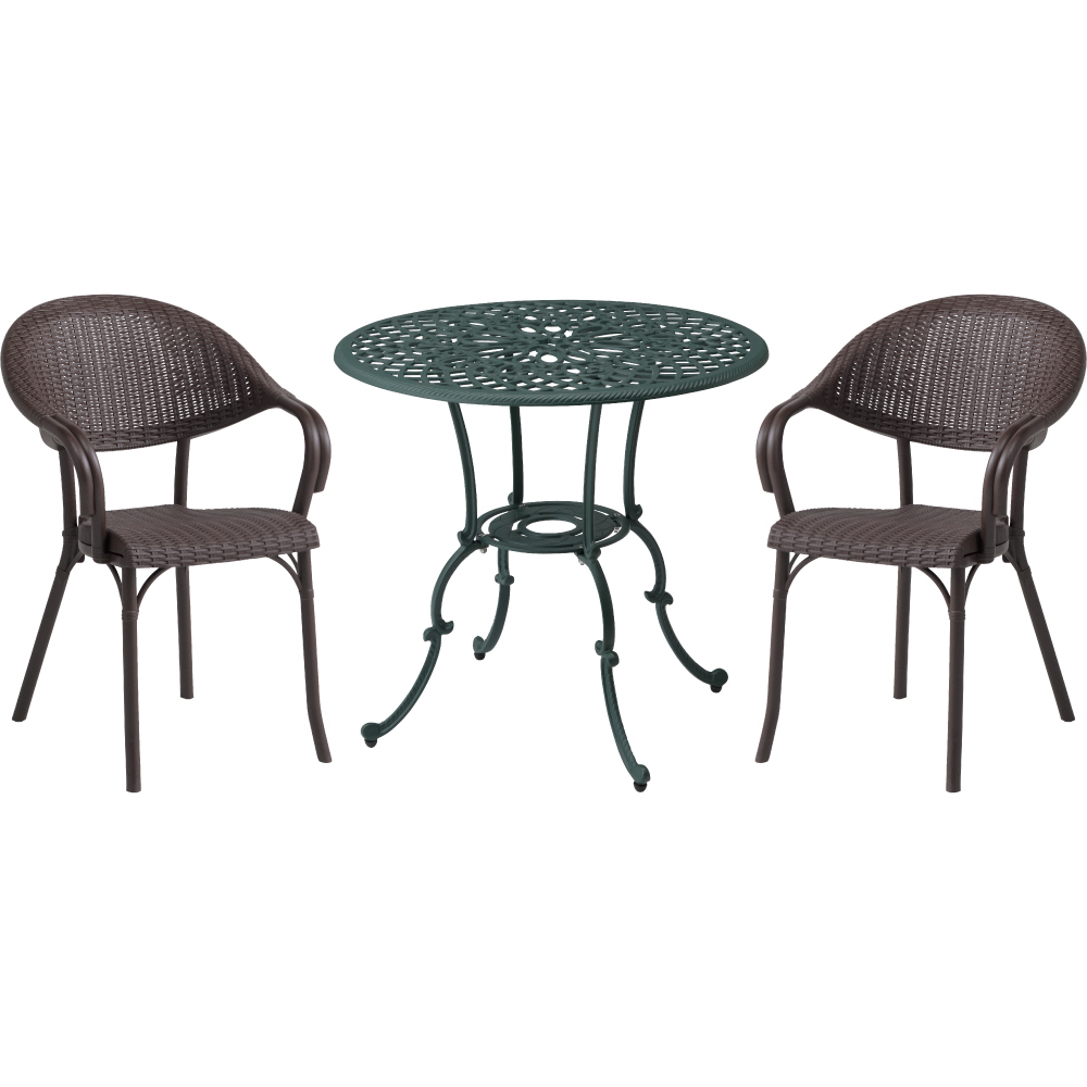 フロールガーデン3点セット(テーブル径80cm×1、チェア2脚) ガーデンファニチャーセット ガーデンファニチャー G95319