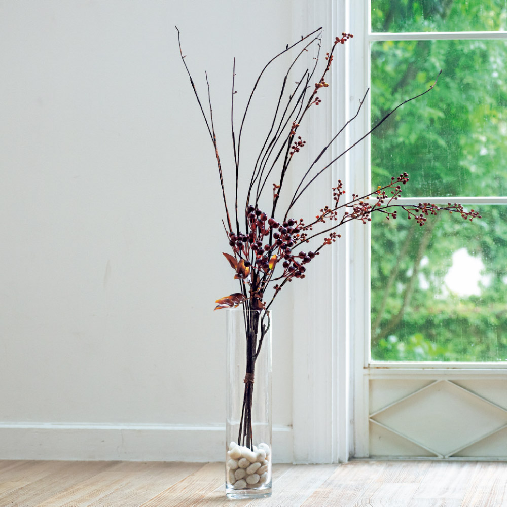 季節を感じるベリーのガラスベースアレンジ アートフラワー 造花 インテリアグリーン G95219