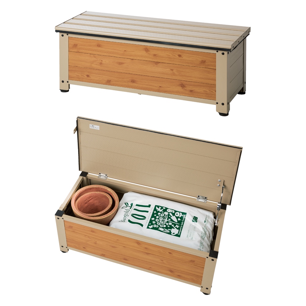 木目調グレージュストッカー 浅型踏み台 幅84cm ステップツール 生活雑貨 便利グッズ G02412