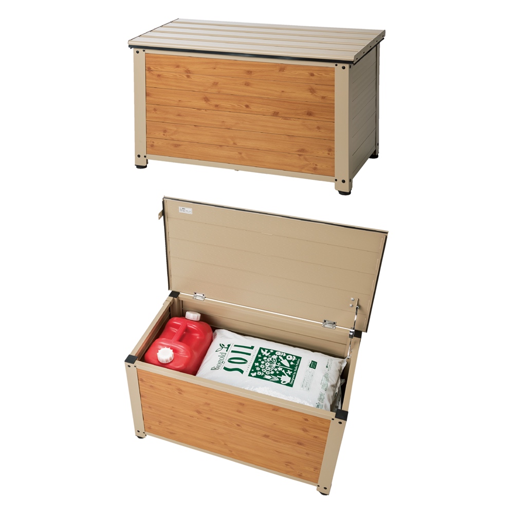 木目調グレージュストッカー 深型ベンチ 幅84cm ガーデンチェア ベンチ ガーデンファニチャー G02414