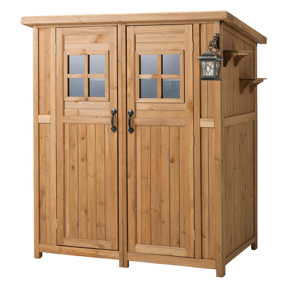 カントリー調物置 幅156cm ランタンソーラーライト＆アーム付 物置 G02702