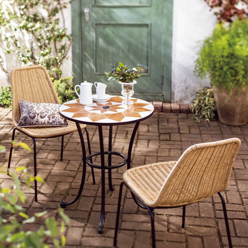 アンソレイユ テーブル&デンマーク企画 ラタン調チェア 3点セット(テーブル+チェア2脚) ガーデンファニチャーセット ガーデンファニチャー G00180