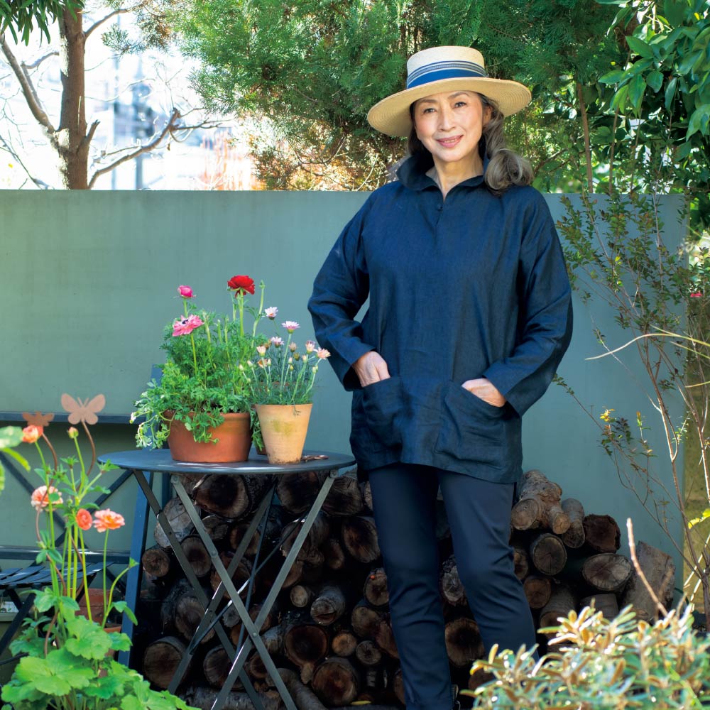 吉谷さんデザイン ループ付麻のスモック ガーデニングウェア G00703