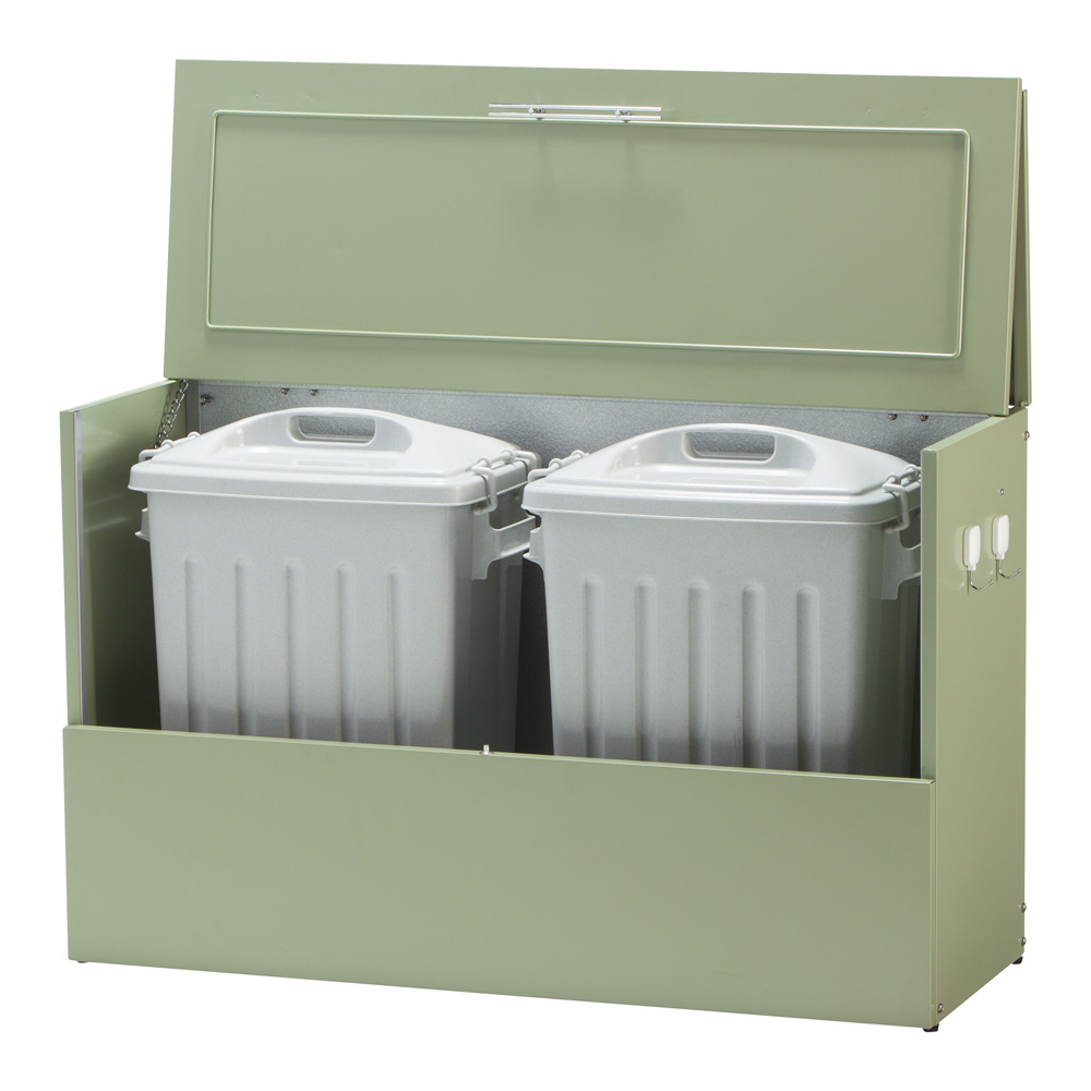 欧風ダストボックス〈セージグリーン〉奥行38cm ペール2個付き 保管庫 G01016