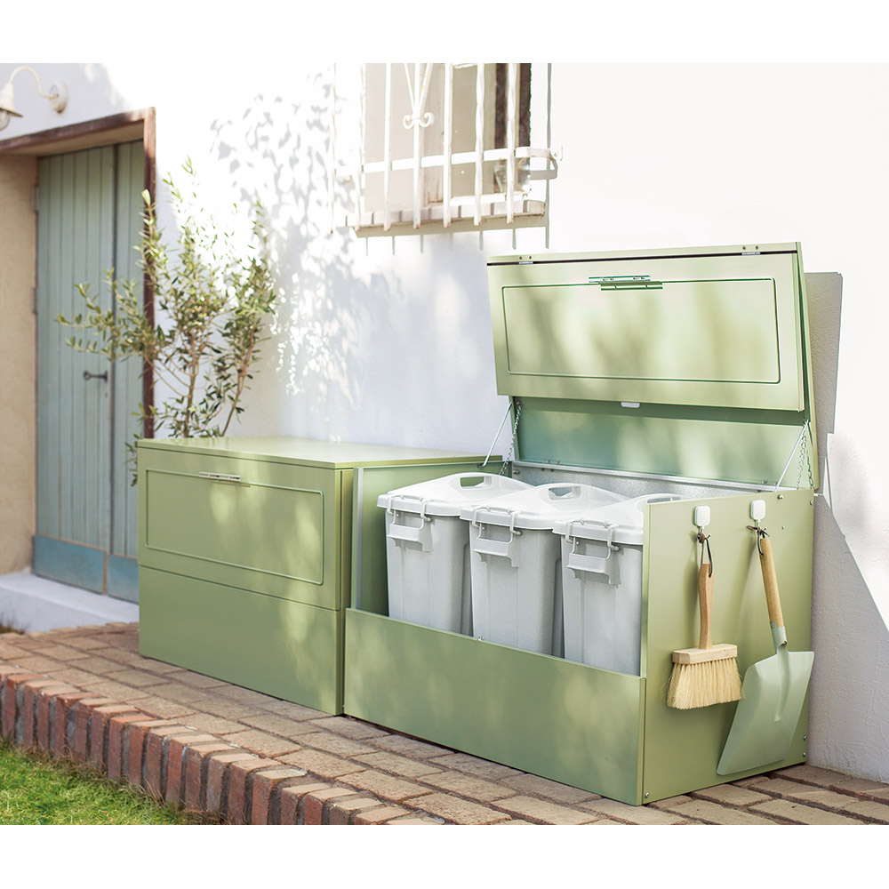 欧風ダストボックス〈セージグリーン〉奥行56cm ペール3個付き 保管庫 G01018