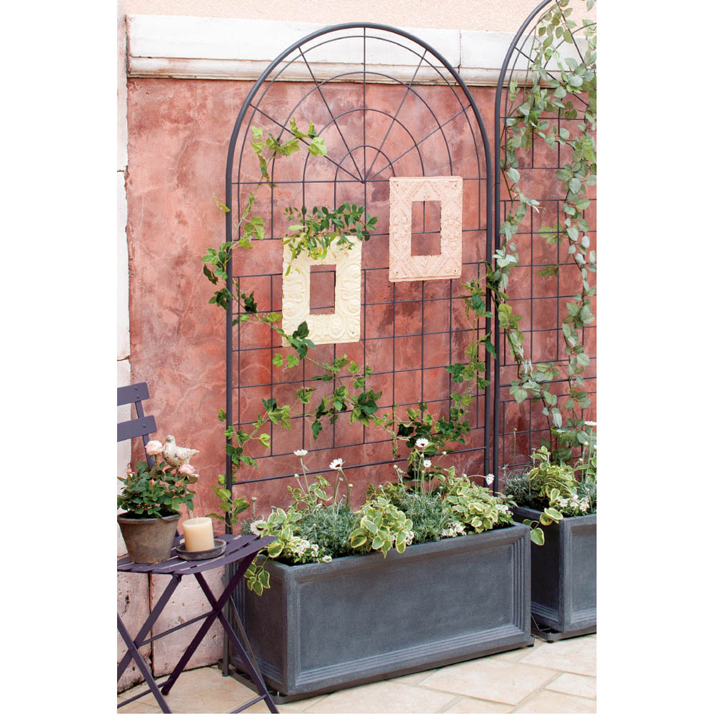 プランター台付きワイドトレリス〈グレー〉 ラウンドタイプ G01805