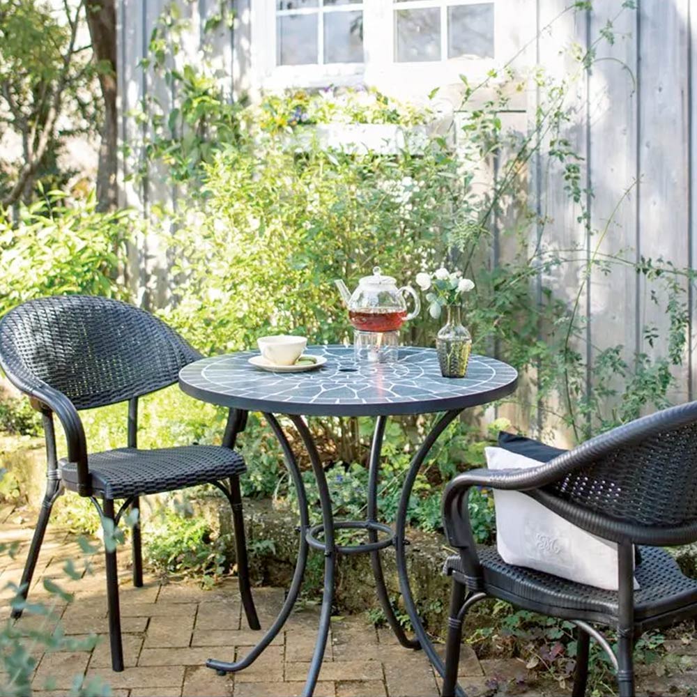 グリーンモザイクテーブル&チェア 3点セット(テーブル径75+チェア2脚組) ガーデンファニチャーセット ガーデンファニチャー G02202