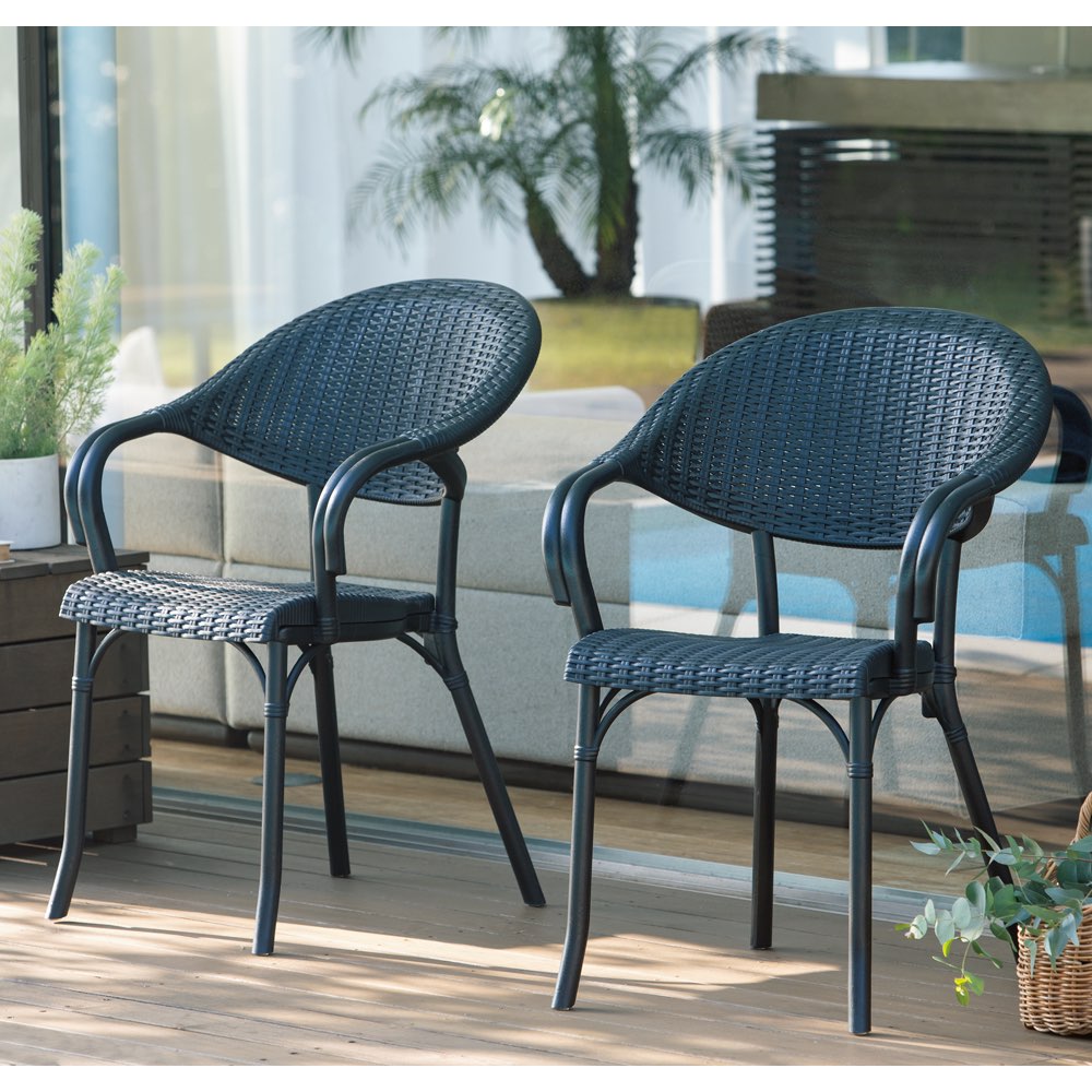 トルコ製ウィッカー調チェア2脚組 ガーデンチェア ベンチ ガーデンファニチャー G02205