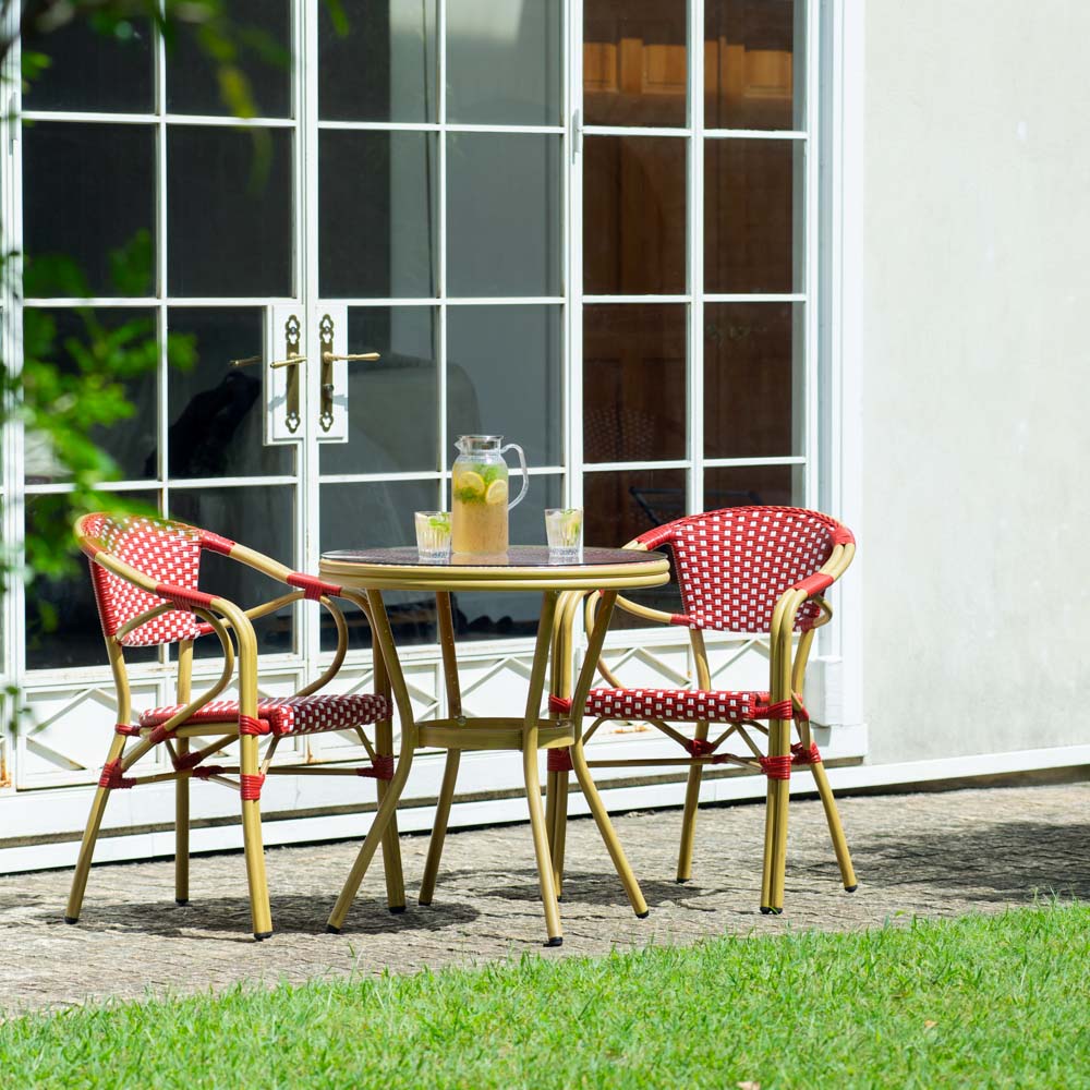 ヨーロピアンラタンテーブル＆チェア 3点セット ガーデンファニチャーセット ガーデンファニチャー G02313