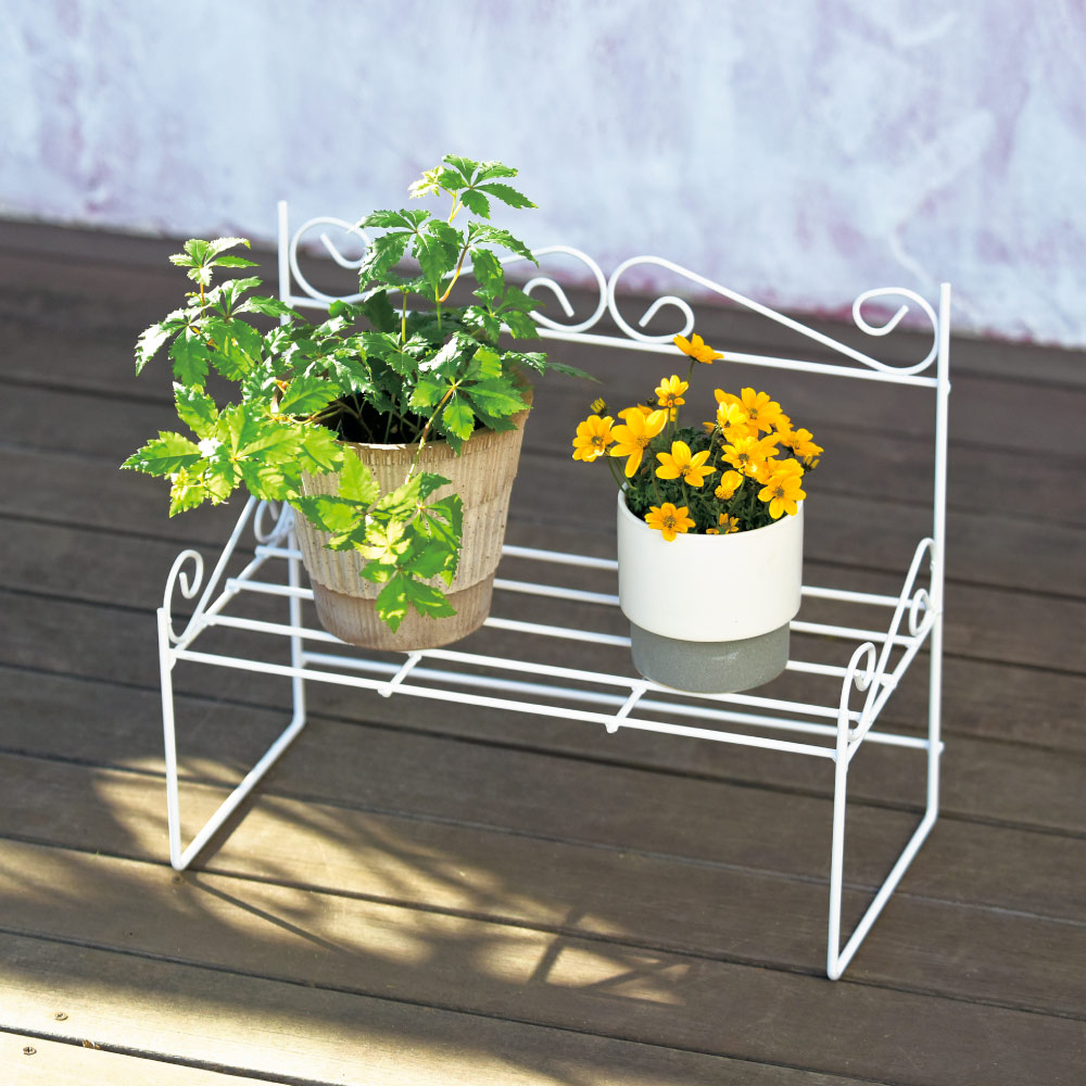 ベンチ型ホワイト花台 ガーデニンググッズ G03307