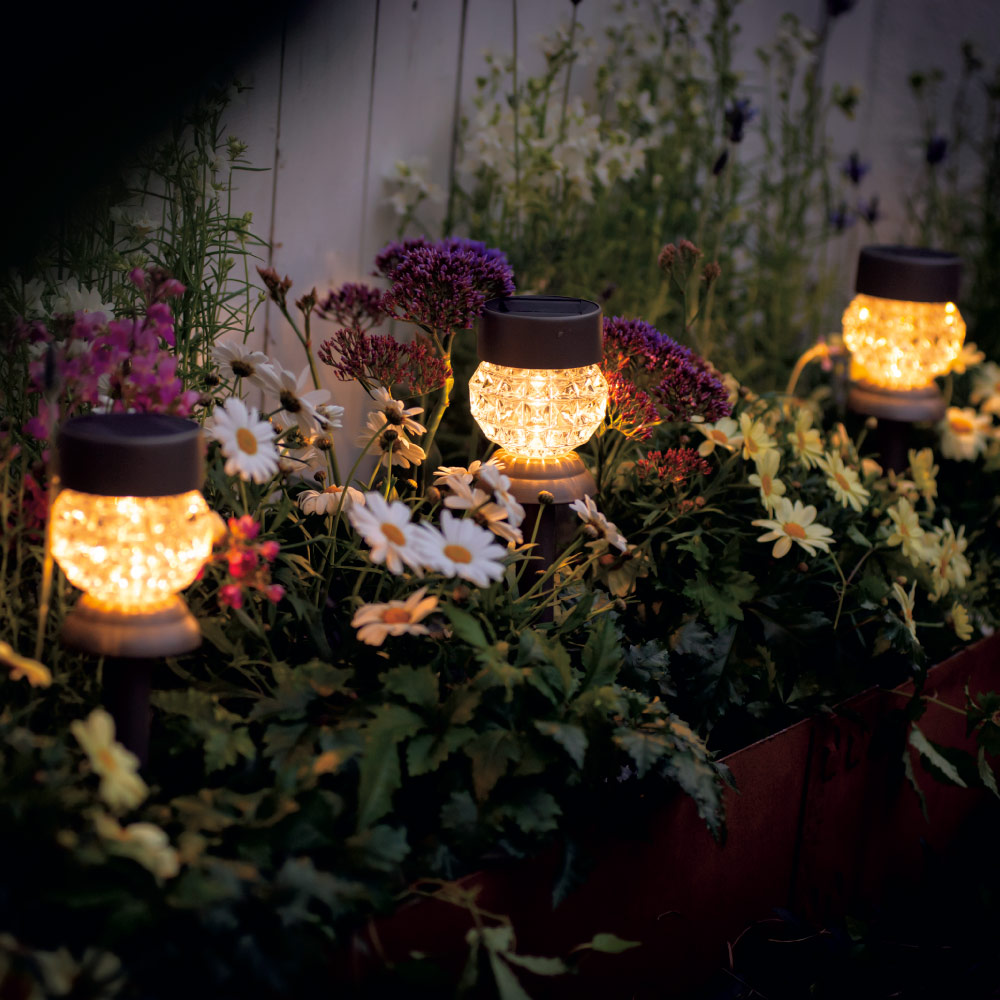 置き挿し2WAY ガラスのソーラーライト3本組 ガーデン 庭用照明 G03410