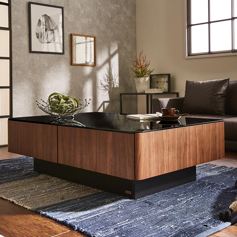 収納付きガラス天板リビングテーブル120cm×80cm［国産］ ディノスANAmall店