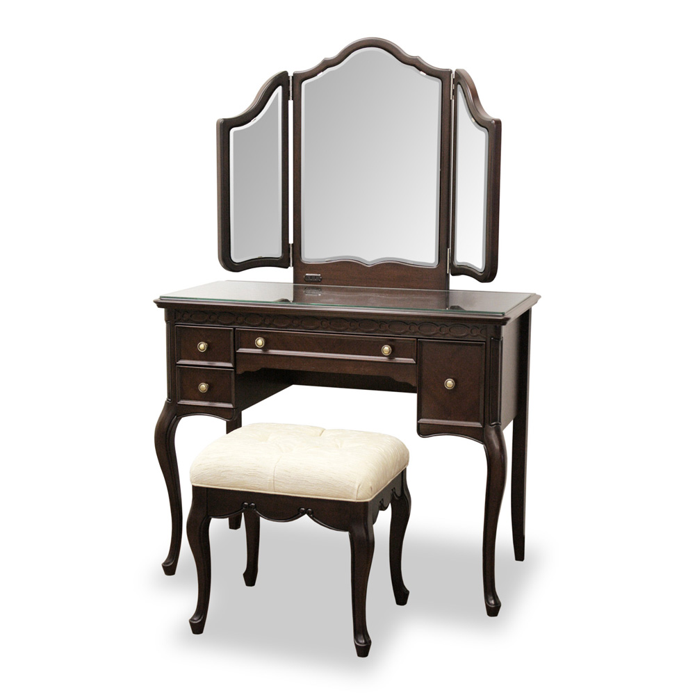 エレガントクラシックシリーズ ドレッサー(スツール付き) 幅90cm高さ137cm ドレッサー 化粧台 鏡台 小物収納 フリーボックス H72322