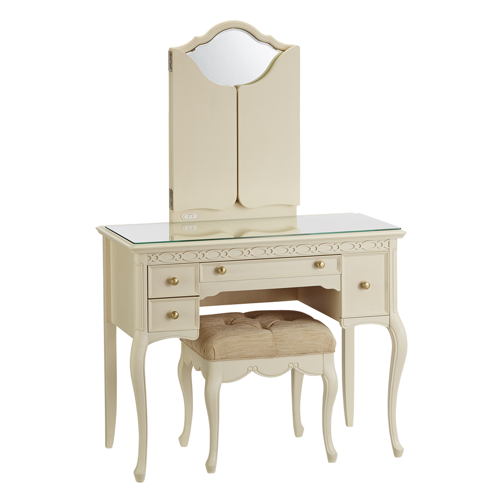 エレガントクラシックシリーズ ドレッサー(スツール付き) 幅90cm高さ137cm ドレッサー 化粧台 鏡台 小物収納 フリーボックス H72322