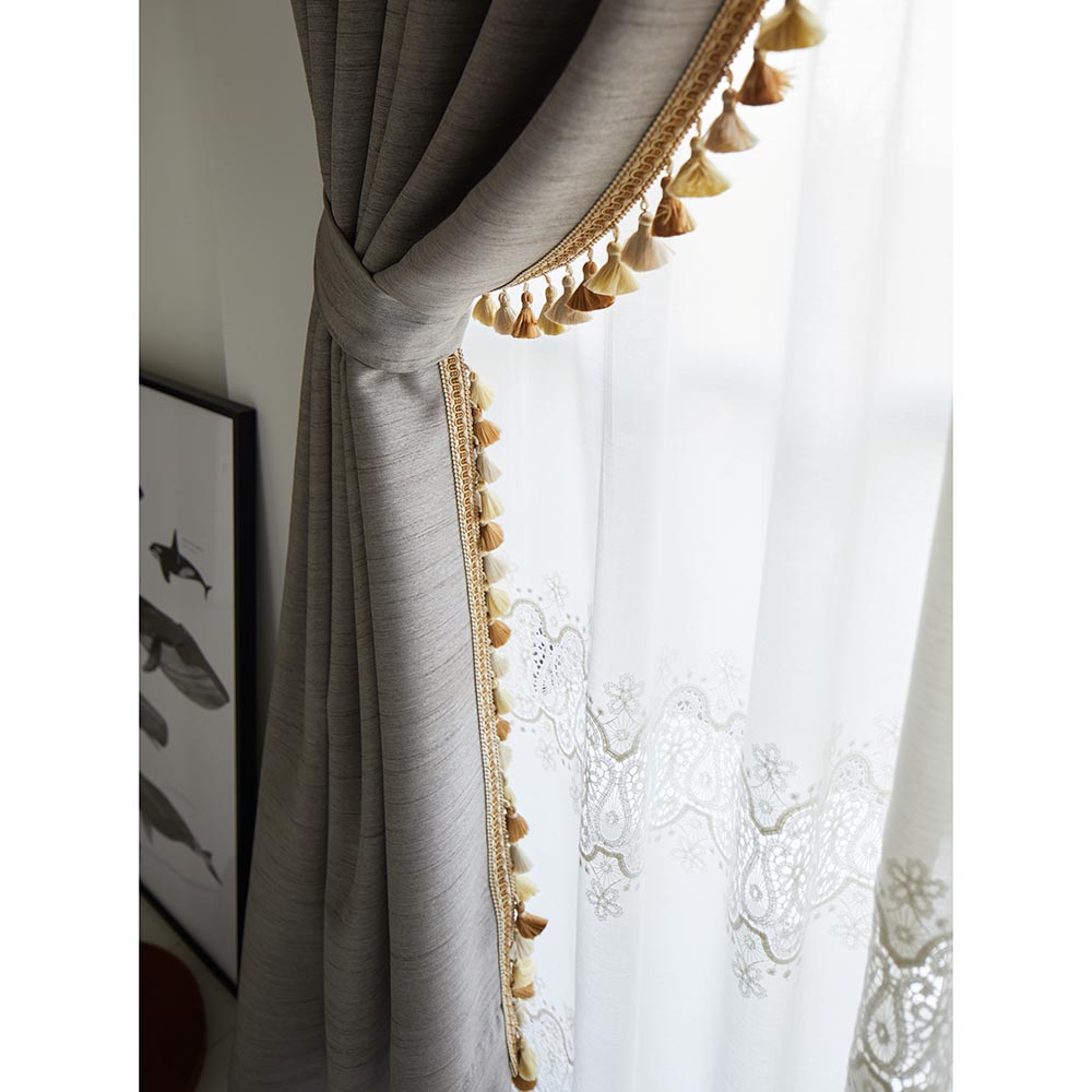 ≪幅100cm×丈185cm≫フリンジ付き遮光カーテン（2枚組） 遮光カーテン カーテン H73631