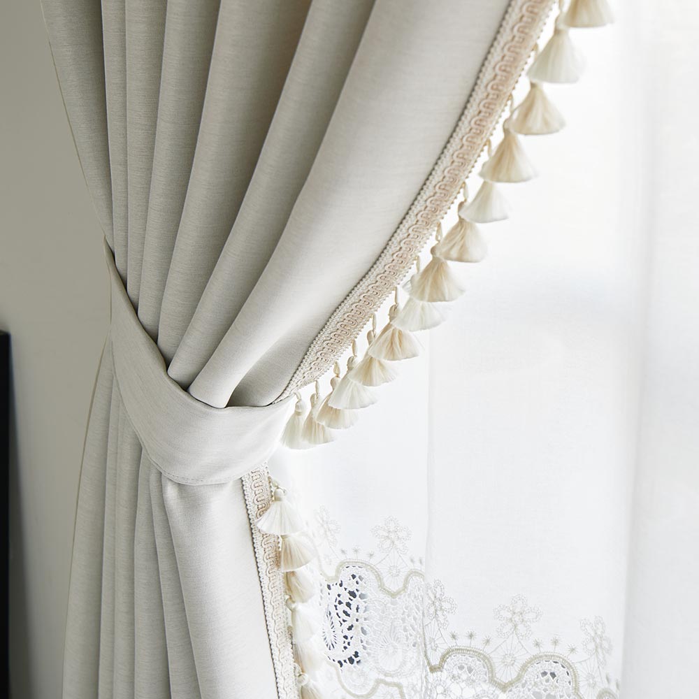 ≪幅100cm×丈230cm≫フリンジ付き遮光カーテン(2枚組) 遮光カーテン カーテン H73634