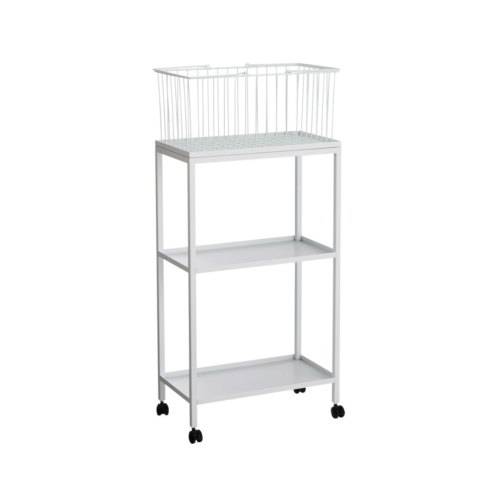 Nifa/ニファ お風呂サイドワゴン 3段 カゴ1個付き 洗濯機ラック ランドリーラック 洗濯用品 物干し H74627