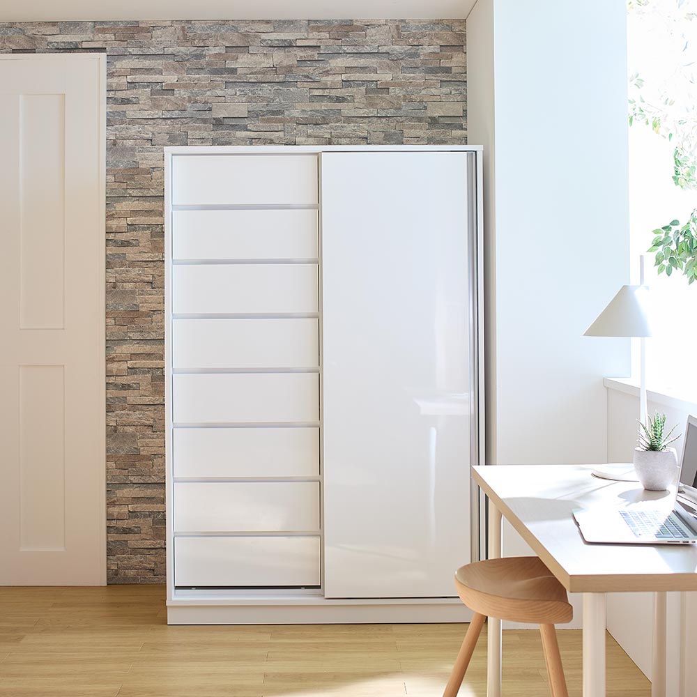 タワーチェストクローゼット 幅120cm 板タイプ ワードローブ クローゼット 衣類収納 H76030