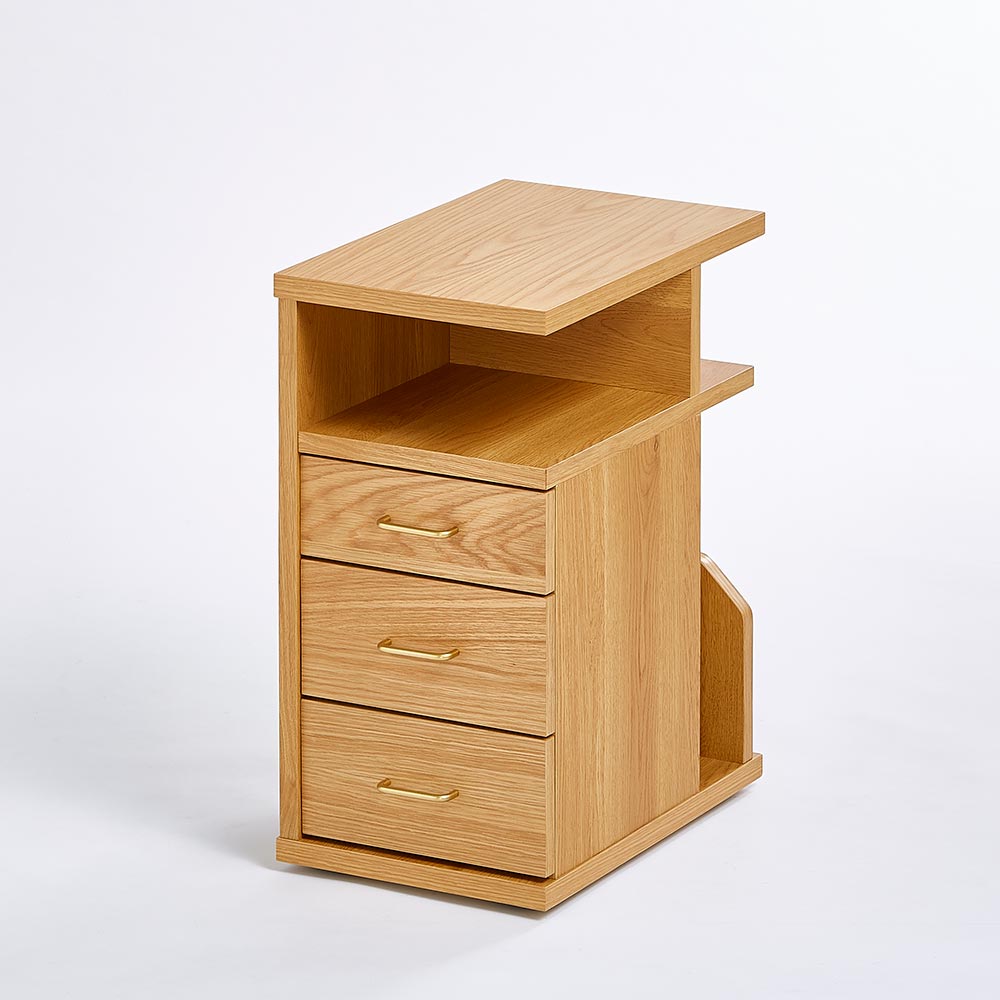 隠しキャスター付きベッドサイドワゴン 右オープンタイプ サイドテーブル ナイトテーブル テーブル H76845