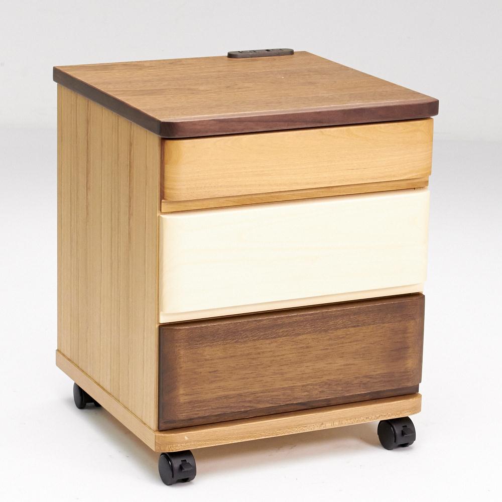 ≪幅40cm≫アルダー材ベッドサイドナイトテーブル 引き出し3杯タイプ サイドテーブル ナイトテーブル テーブル H76850