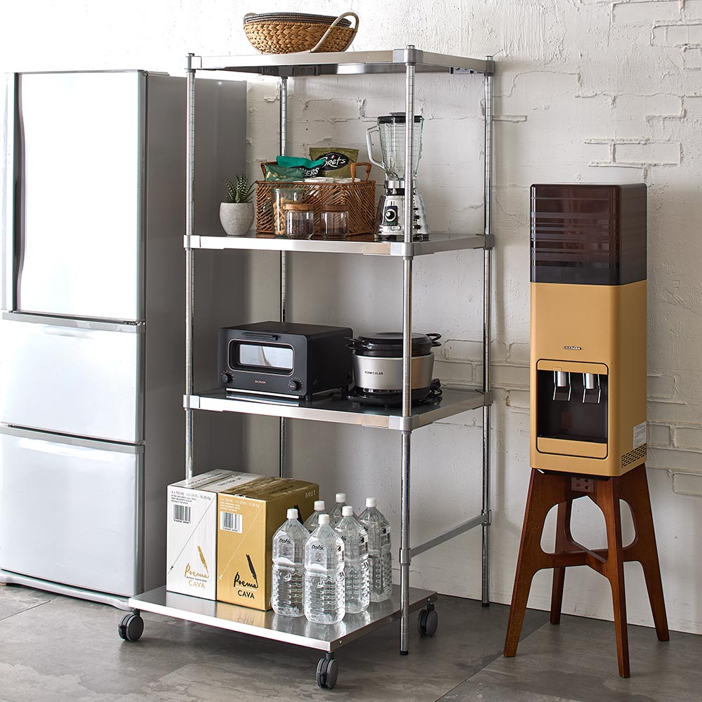 ≪幅60×奥行46×高さ180cm・カート付き≫国産ステンレス頑丈キッチンラック レンジ台 キッチンラック キッチン収納 H74227