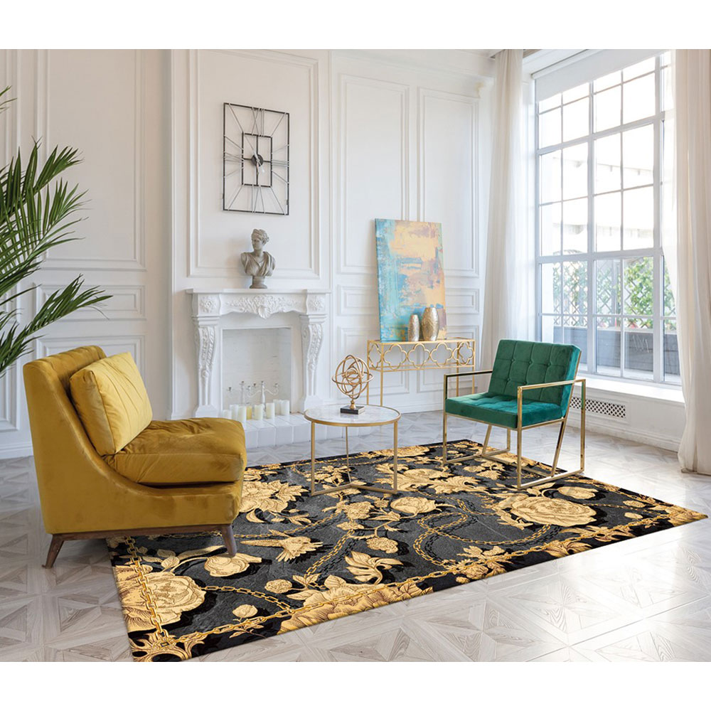 ≪154cm×220cm≫ジャカード織 イタリア製ラグ 洗えるラグ カーペット ラグ マット H75108