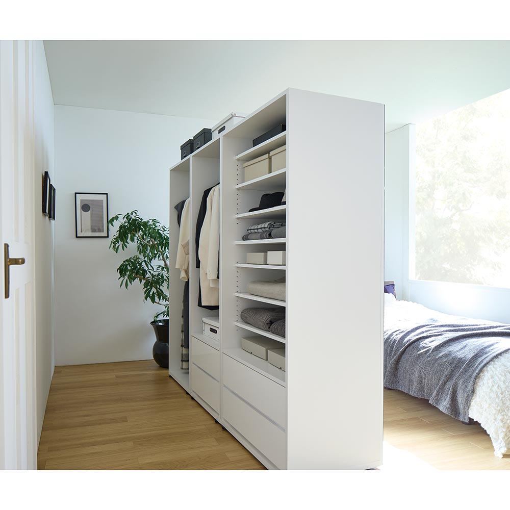 間仕切りワードローブ ハンガー2段 ミラー 幅60.5cm パーテーション 間仕切り リビング収納 H75919