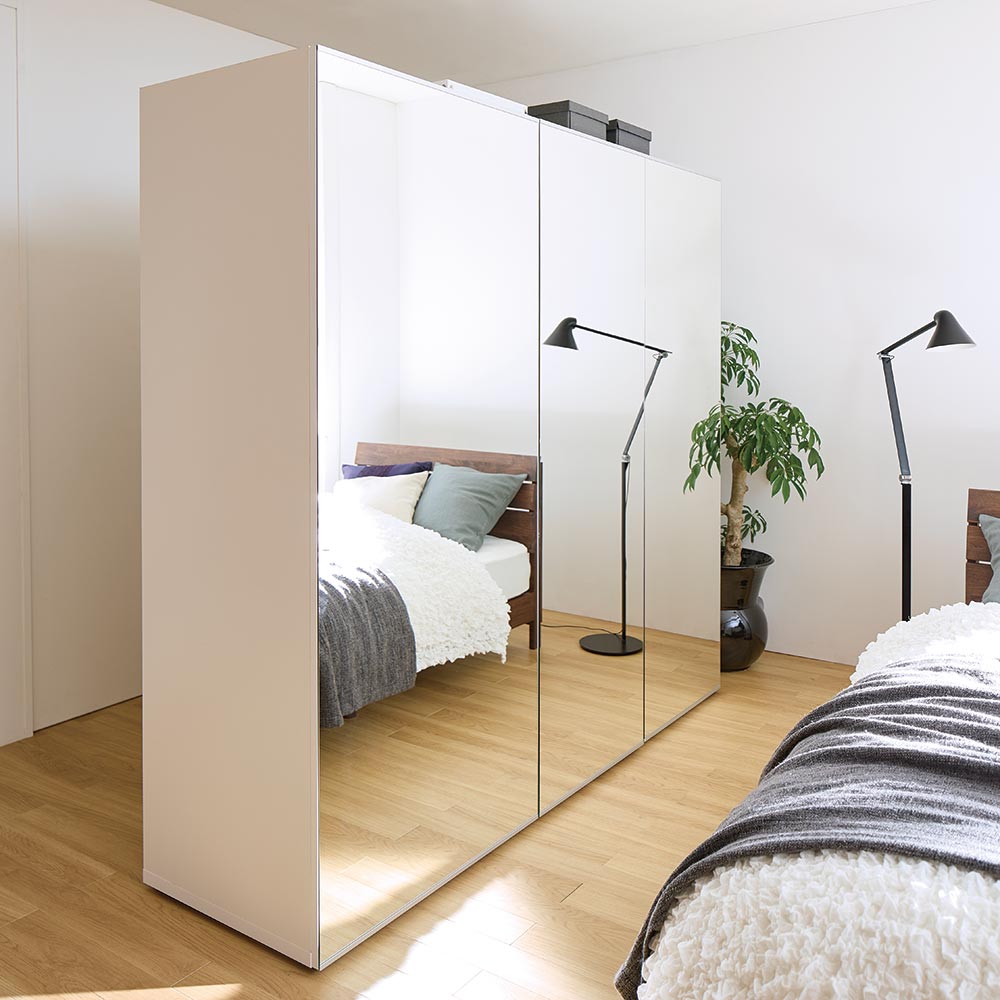 間仕切りワードローブ ハンガー引出 ミラー 幅80.5cm パーテーション 間仕切り リビング収納 H75923