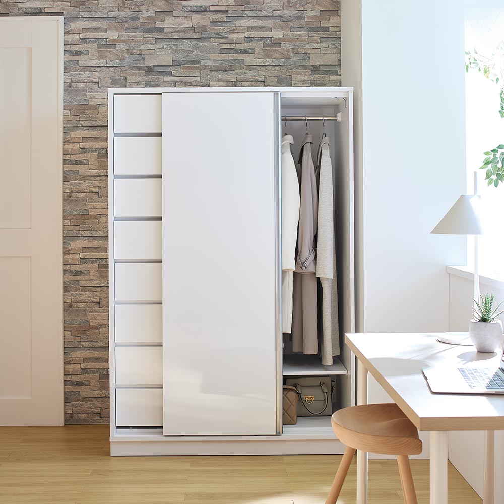 タワーチェストクローゼット 幅120cm 板タイプ ワードローブ クローゼット 衣類収納 H76030