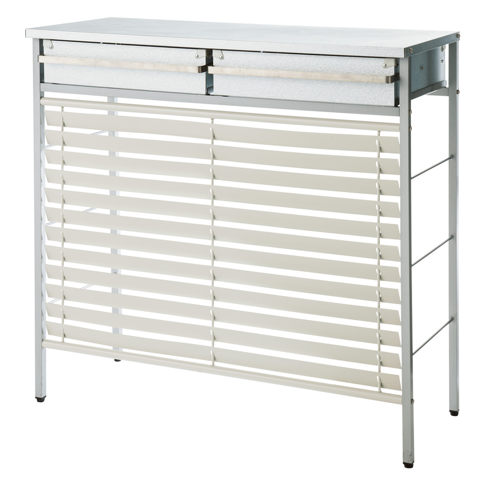 ガルバ製逆ルーバー室外機カバー 引き出し付き エアコン室外機カバー H808H1