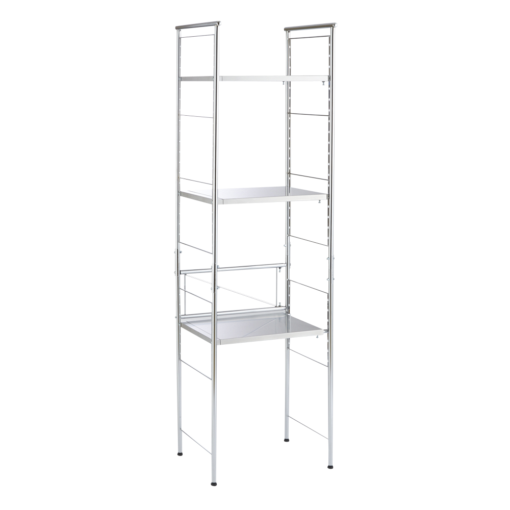 ステンレス棚ダストボックス上幅伸縮ラック 棚3段 レンジ台 キッチンラック キッチン収納 H82305