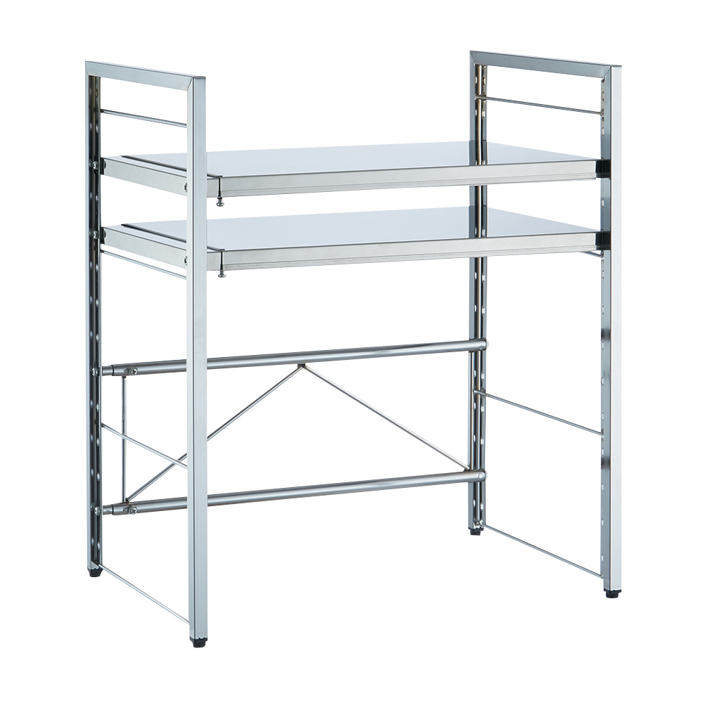 調理家電が置ける頑丈ステンレス伸縮天板ラック 2段タイプ 冷蔵庫周り収納 キッチン用品収納 H82320