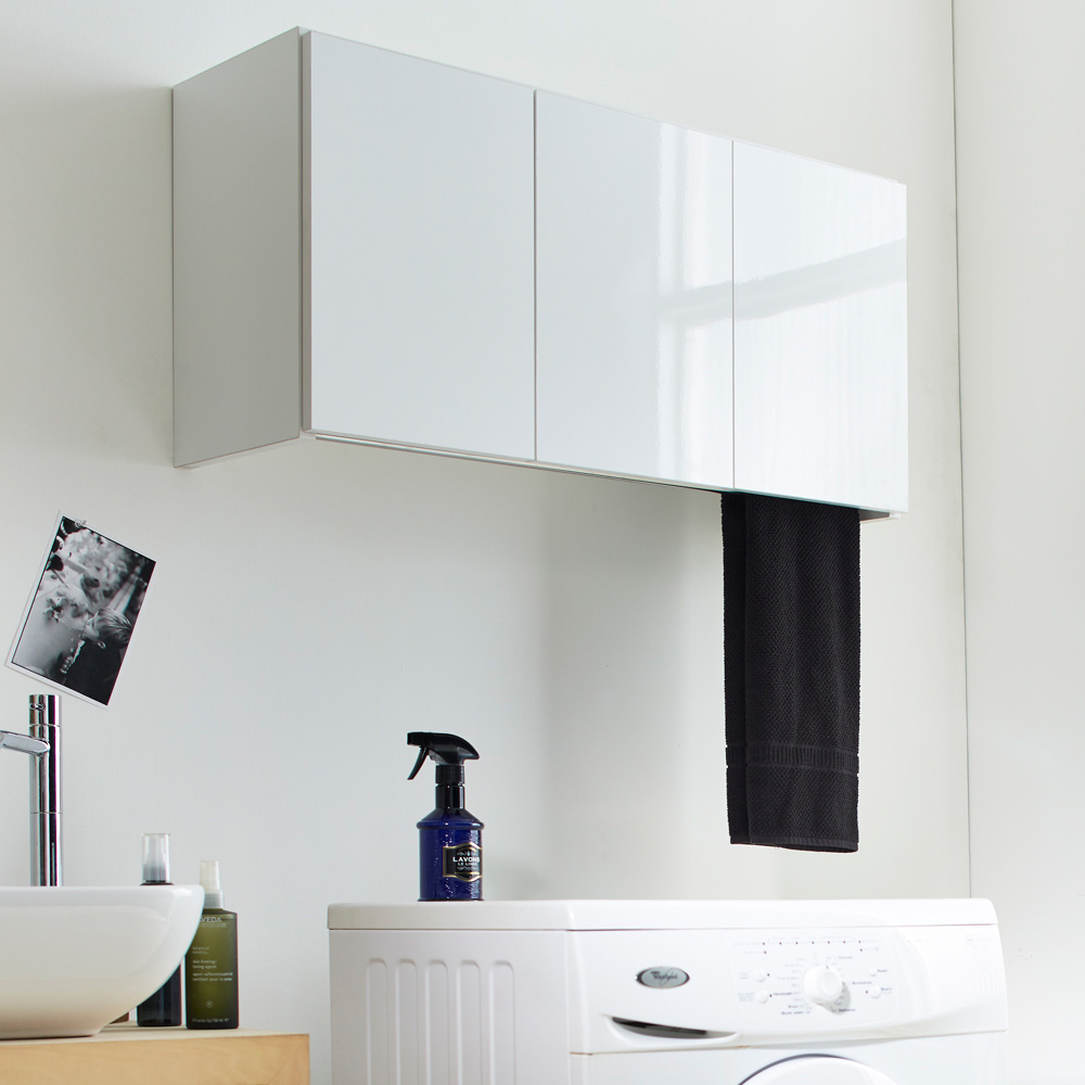 Jerid/ジェリド ハンガーバー付き吊り戸棚 幅89cm 洗濯機ラック ランドリーラック 洗濯用品 物干し H82537