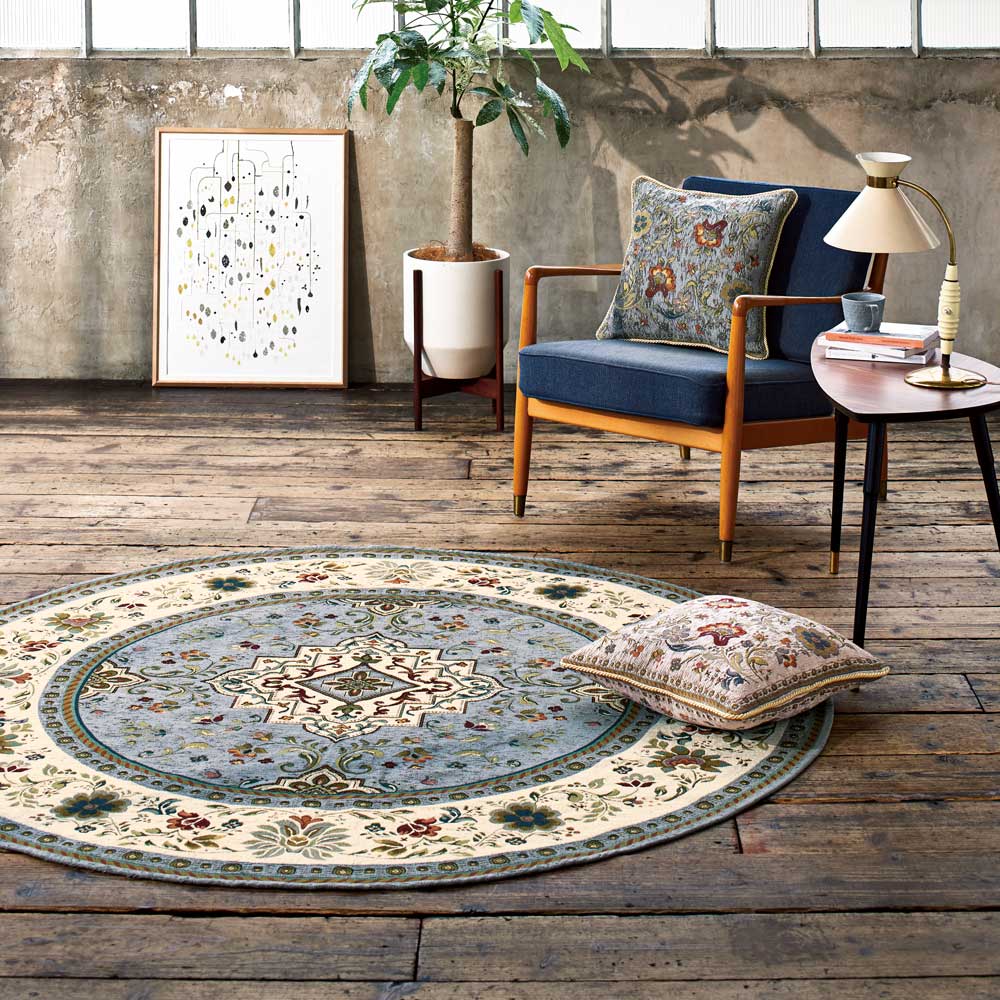 イタリア製ジャカード織ラグ〈イスタ〉円形 径約175cm 洗えるラグ カーペット ラグ マット H82914