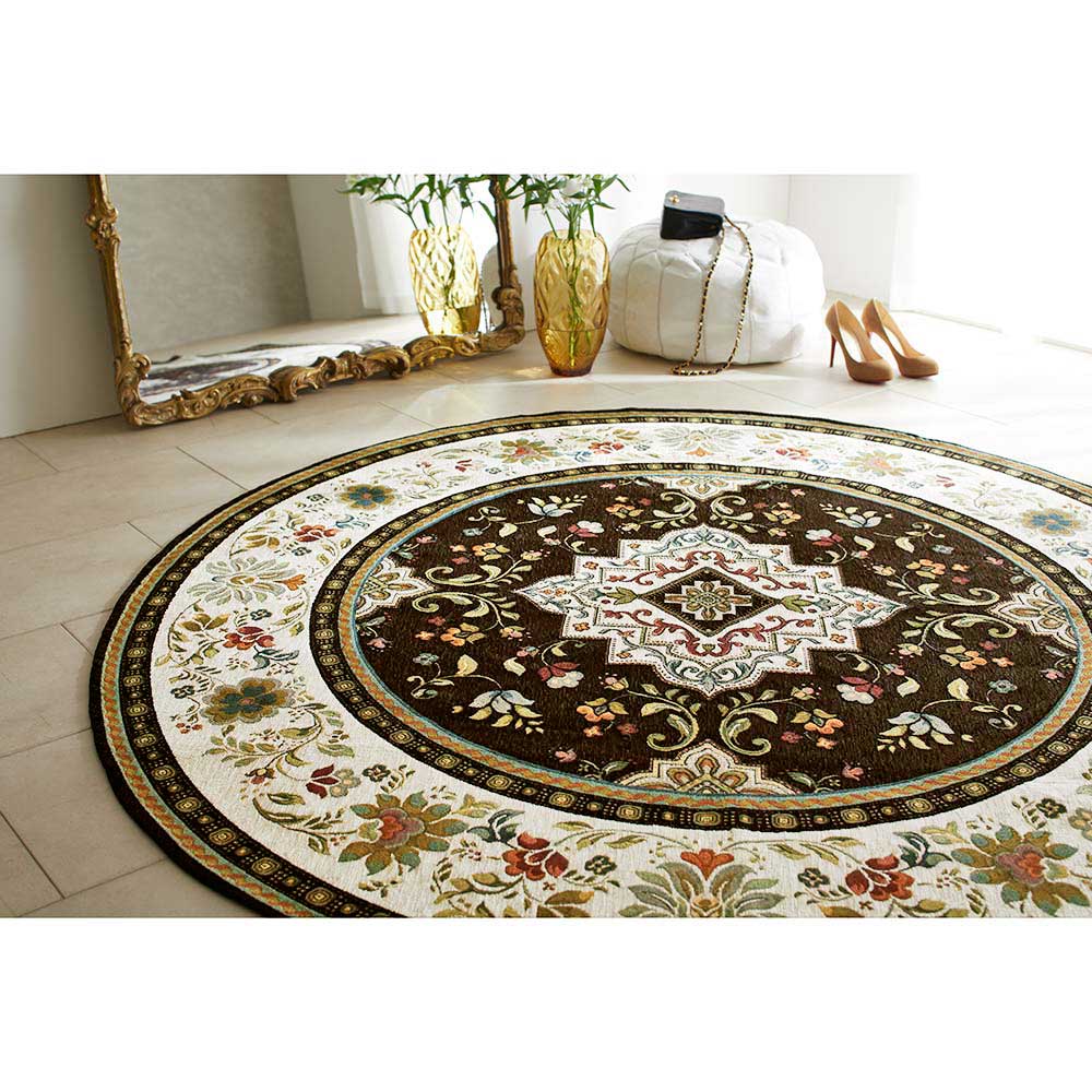 イタリア製ジャカード織ラグ〈イスタ〉円形 径約175cm 洗えるラグ カーペット ラグ マット H82914