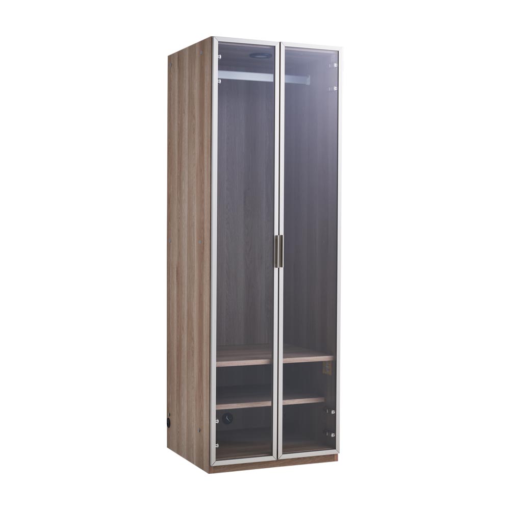 ガラス扉のLED ギャラリーワードローブ 幅60cm ワードローブ クローゼット 衣類収納 H83223