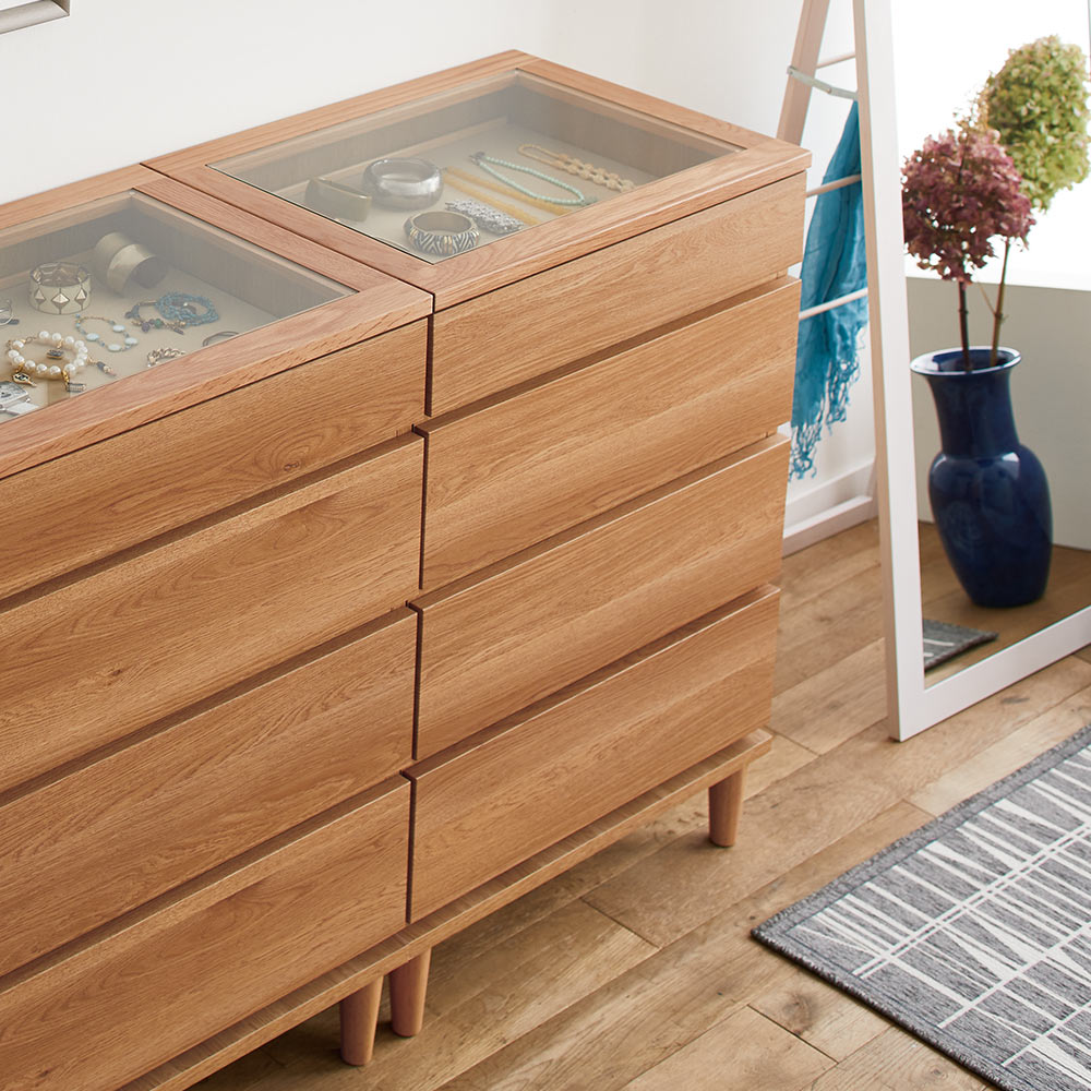 北欧ジュエリー収納付チェスト ロータイプ 幅60cm・4段(高さ89cm) アクセサリー収納ケース ジュエリーボックス 小物収納 フリーボックス H83331