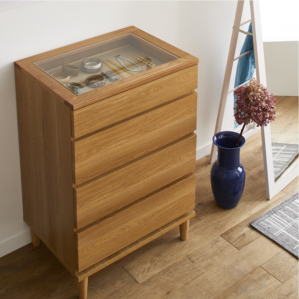 北欧ジュエリー収納付チェスト ロータイプ 幅60cm・4段（高さ89cm