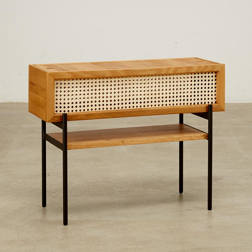 オークとラタンのプランターシェルフ ウッドラック 木製シェルフ 本棚 ラック シェルフ H84034