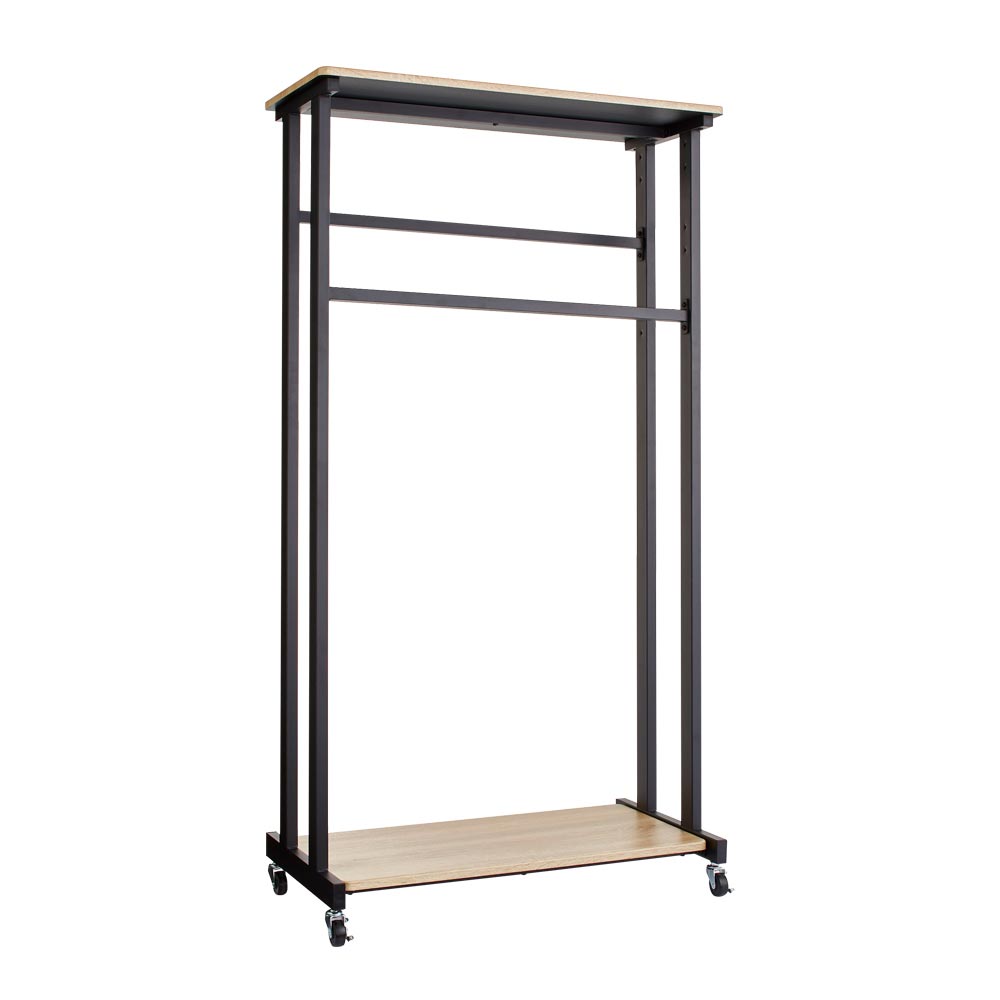 HS Brooklyn/エイチエスブルックリン 上下棚付頑丈ハンガー ダブル 幅90 旅行バッグ ハンガーラック パイプハンガー 衣類収納 H84136