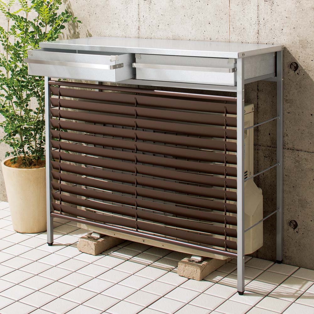 ガルバ製逆ルーバー室外機カバー 引き出し付き エアコン室外機カバー H808H1