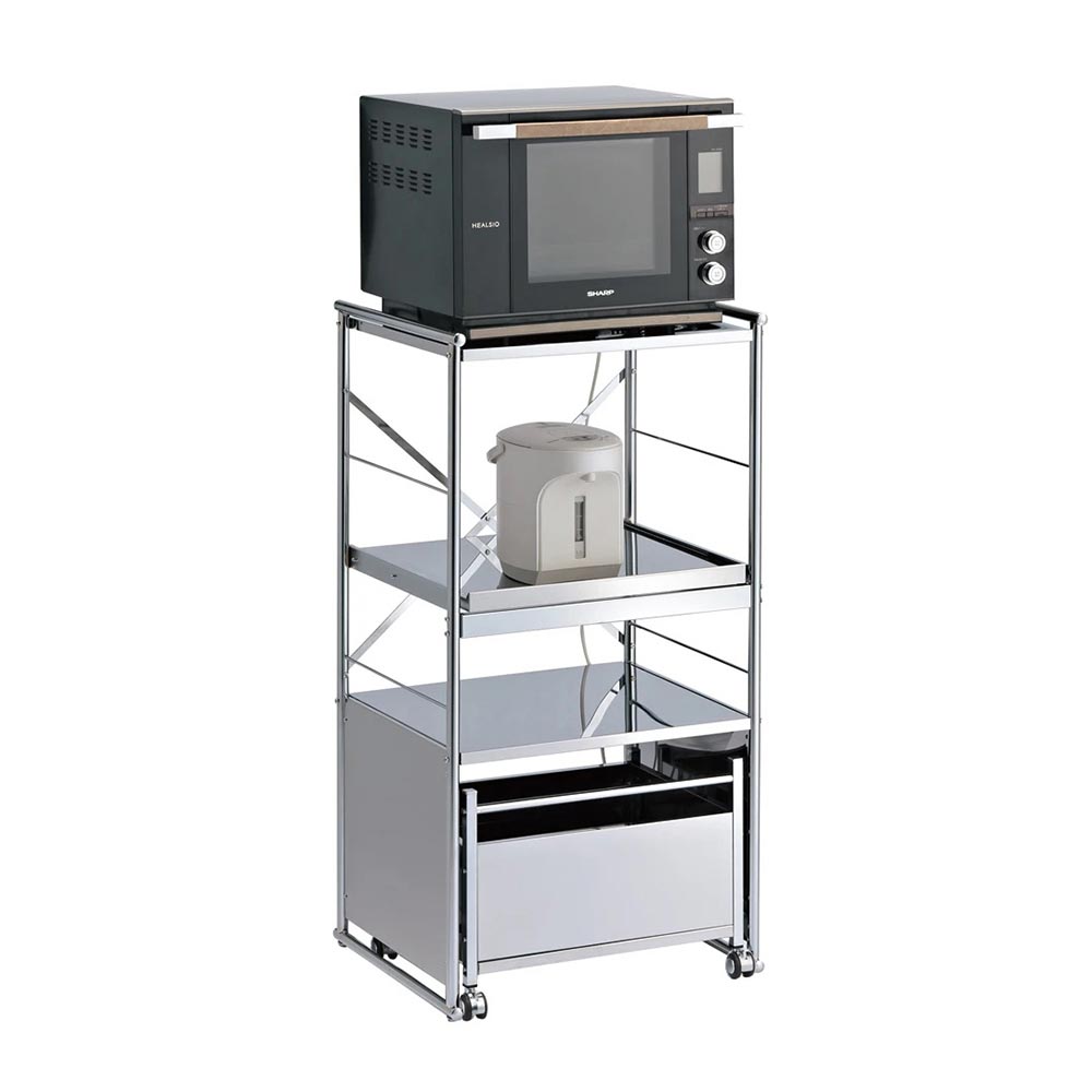 ステンレス製大型レンジ対応ラック ミドルタイプワゴン キッチン 収納カート キッチン収納 H82203