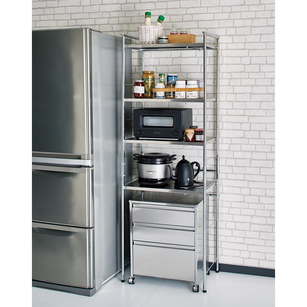 dショッピング |ステンレス棚ダストボックス上幅伸縮ラック 棚4