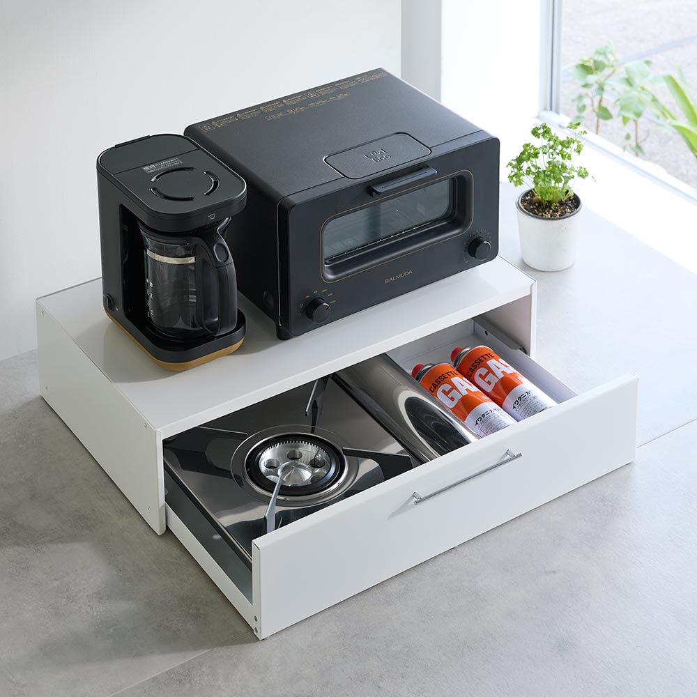 カセットコンロも収納できるトースターラック 幅60cm（引き出し1段