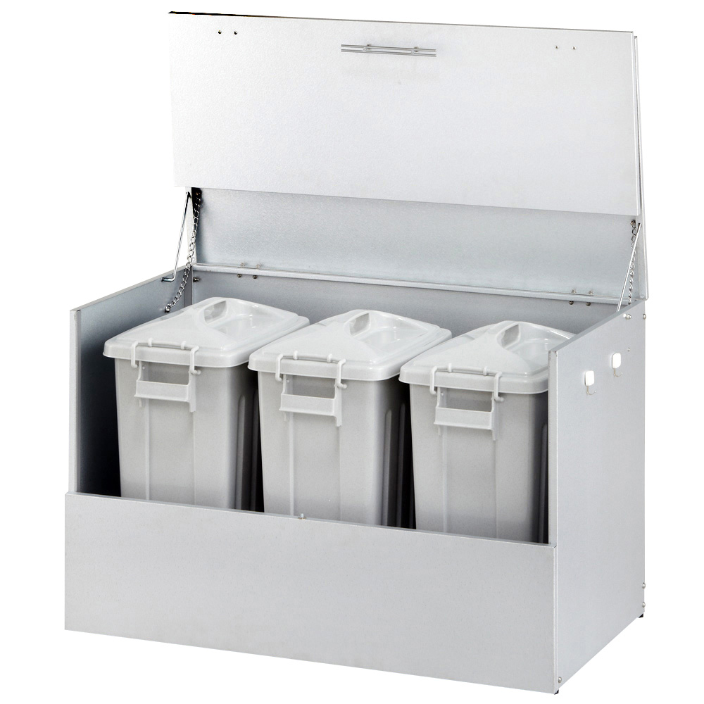 大きく開くガルバ製ゴミ保管庫 幅100奥行56cm ペール3個付き 保管庫 H91214